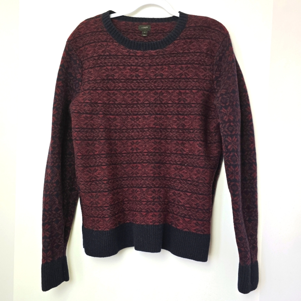 J. Crew Men’s Crewneck Reverse Snowflake Lambswool Sweater L Luxury Cozy Winter